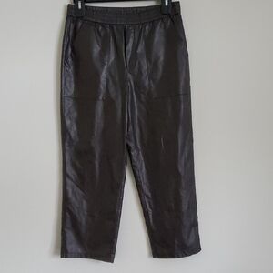 Oui Brown Faux-Leather Straight-Leg Pants